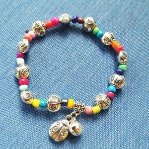 🐞Charm Bracelet EXCELLENT Stretch Ladybug & Beads - NWOT🐞